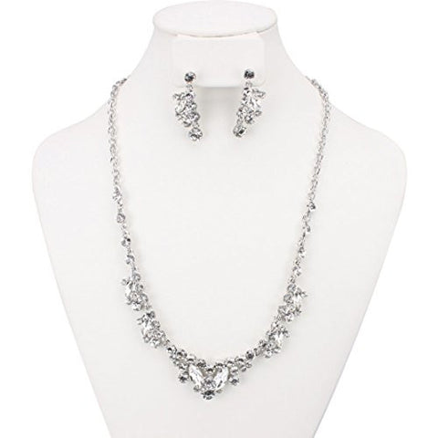 Clear Stone Pave Chain Necklace and Earrings Jewelry Set