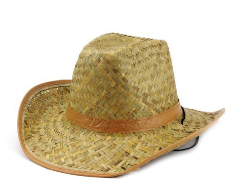 NYfashion101 Natural Straw Cowboy/Cowgirl Hat w/ Solid Color Band & Chin Strap