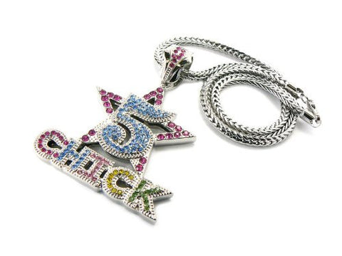 Pave 5 Star Chick Celebrity Pendant 4mm 17" Franco Chain Necklace in Multi/Silver-Tone