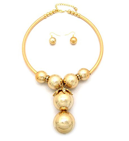 Large Ornamental Faux Pearl Charm 17" Necklace and Earrings Set in Gold-Tone