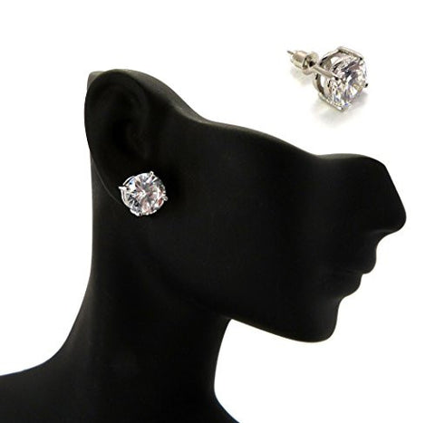 Round Cut Clear Cubic Zirconia 4-Prong Stud Earrings