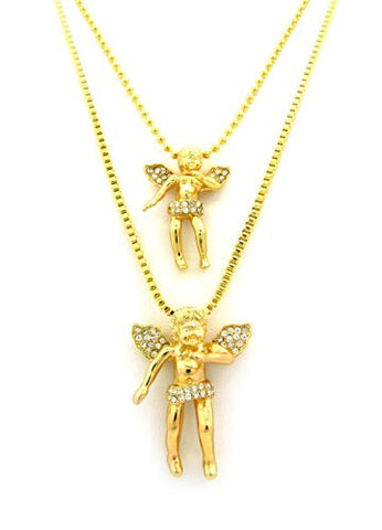 Cherub Angel Iced Out Micro Pendants Varying Chain Necklaces Set