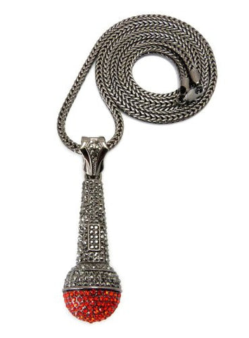 Paved Hematite/Red Tone Microphone Pendant w/ 36" Franco Chain MP313HERD