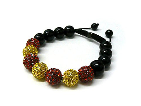 Black/Red/Yellow Rhinestone Ball Faux Onyx Adjustable Bracelet