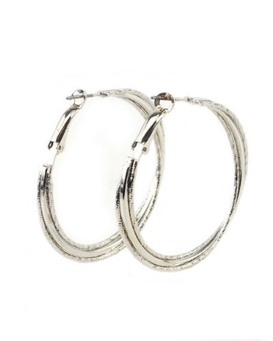 High Quality Hypo-Allergenic 50mm Triple-Ring Hoop Earrings in Silver-Tone MADE IN USA-M