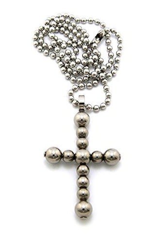 Bead Cross Pendant Necklace with 2mm 24" Stainless Steel Ball Chain