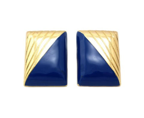 Diagonal Shade Rectangle Earrings in Blue/Gold-Tone