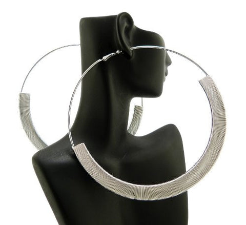 Flat Omega Chain Wrap 4.75" Extra Big Hoop Earrings in Silver-Tone