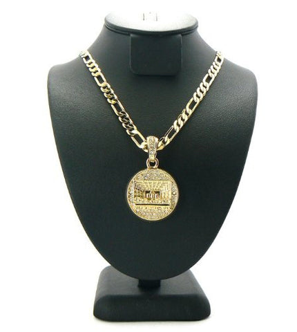 The Last Supper Micro Round Pendant w/ 24" Figaro Chain in Gold Tone MSP149G
