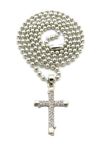 Pave Solid Edge Cross Chain Necklace