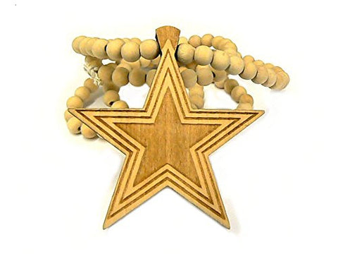 Wooden Star Pendant 8mm 36" Wood Bead Chain Necklace in Natural-Tone