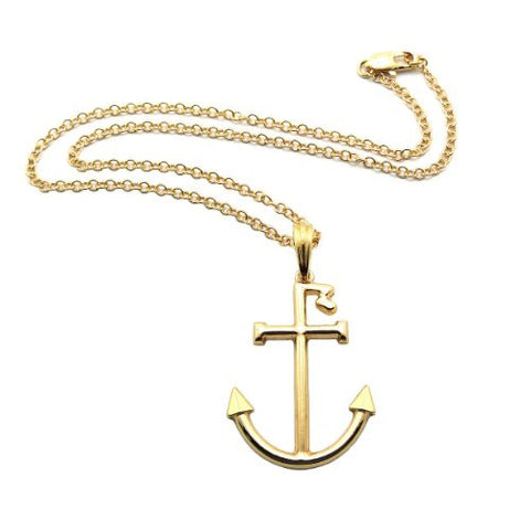 R Navy Anchor Celebrity Fans' 3mm 18" Link Chain Necklace in Gold-Tone
