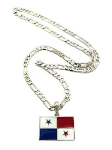 Panama Flag Pendant with 5mm 24" Figaro Chain Necklace - Silver-Tone