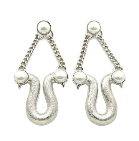 Unique Silver/White Tone Drop Chain Fashion Earrings DE1063RDWHT
