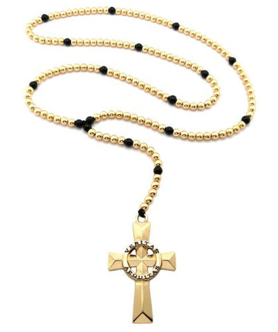 Solid Truth & Justice Veritas Aequitas Pendant 6mm 30" CCB Bead Chain Necklace in Gold-Tone