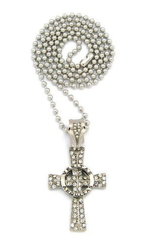 Iced Out Silver Tone Veritas Aequitas Cross Pendant w/ 3mm 27" Ball Chain BXZ80R