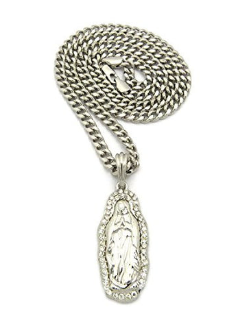 Pave Praying Jesus Pendant 5mm 24" Cuban Link Chain Necklace in Silver-Tone