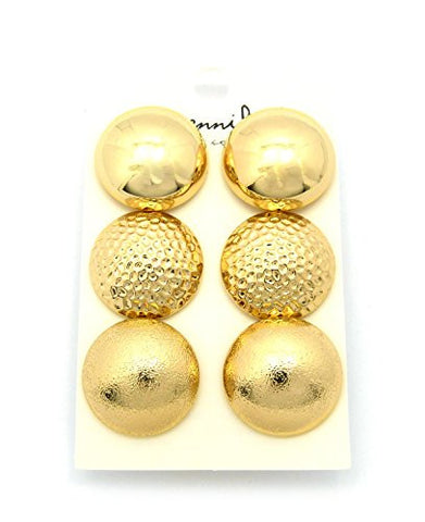Multi-Style Half Ball Fashion Stud Earrings 3 Piece Set in Gold Tone JE1029GD