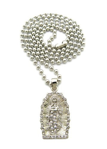 Shell Carving Micro Jesus Pendant 3mm 27" Ball Chain Necklace in Silver-Tone