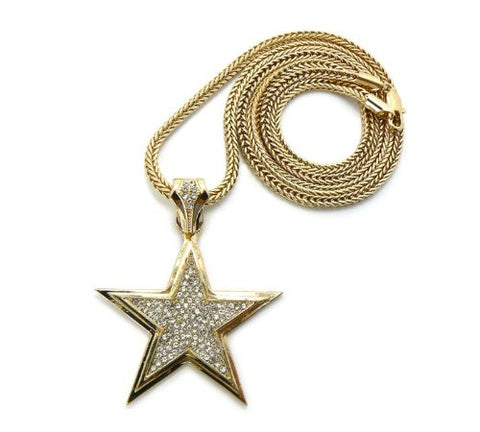 Iced Out Star Shape Pendant in Gold Tone w/ 4mm 36" Franco Chain GAP1G