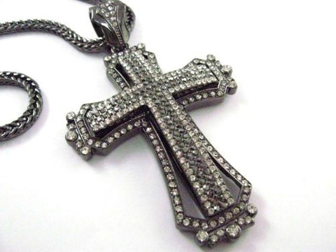 Iced Out Stone Pave Cross Pendant w/Bk 36" Franco Chain