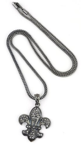 Iced Out Hematite Tone Fleur de Lys Pendant w/ 3mm 23.5" Franco Chain PHC4038H