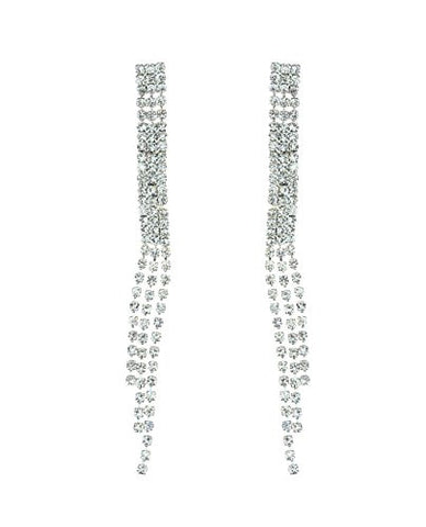 3 Pave Rhinestone Studded Row Dangling Earrings