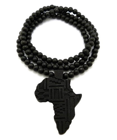 Africa Continent Wooden Charm Neckalce w/ 8mm 36" Wooden Bead Chain XJ88BK