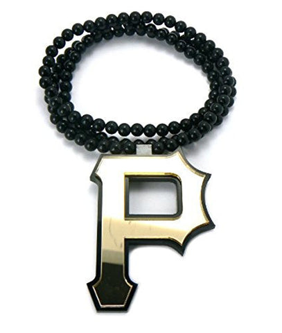 Miror Look Letter P Pendant 8mm 36" Black Bead Necklace