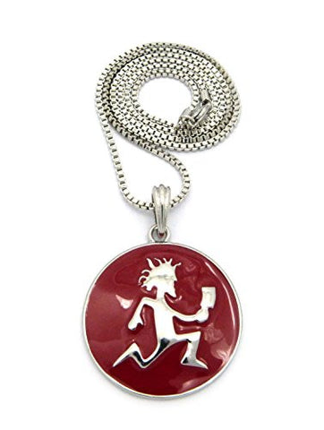 Hatchetman&cent;&ccedil; Red Medallion Pendant w/ 2mm 24"Box Chain Necklace in Silver-Tonee