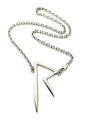 Solid Initial R Celebrity Look Pendant 4mm 18" Link Chain Necklace in Silver-Tone