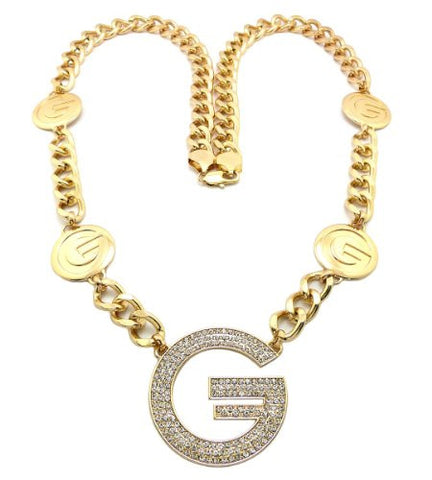 Pave Initial G Pendant Rapperz 10mm 36" Link Chain Necklace in Gold-Tone