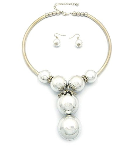 Large Ornamental Faux Pearl Charm 17" Necklace and Earrings Set in Silver-Tone