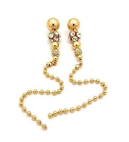 Encrusted Rhinestone Ball Bead Charm Drop Earrings in Gold-Tone