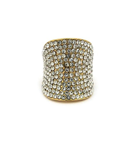 Women's Glamorous Enlarged Rhinestone Studded Stretch Ring in Gold-Tone