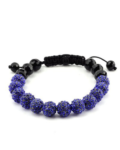 Blue Encrusted Ball and Faceted Bead Shamballa Bracelet SB1127
