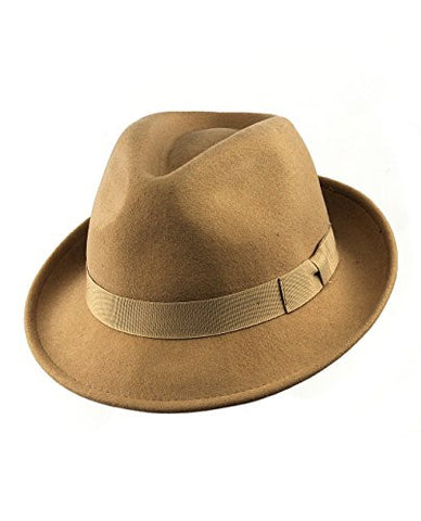Men's Soft & Crushable Wool Felt Fedora Hat Beige NHE02Y-M