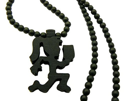 Wooden Hatchetgirl Pendant with 6mm 36" Wood Bead Necklace in Black-Tone WJ10BK