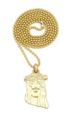 Gold Tone Jesus Micro Pendant 2mm 27" Ball Chain Necklace RC157G