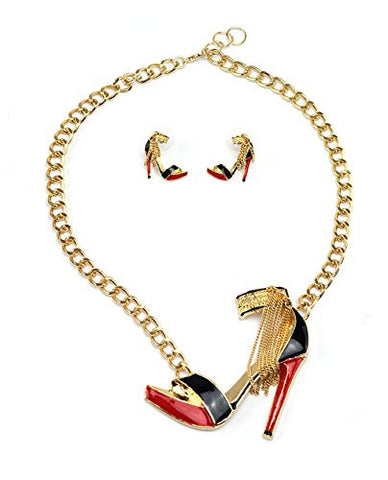 High Heel Fashoin Charm 6mm 18" Chain Necklace with Earrings in Gold-Tone