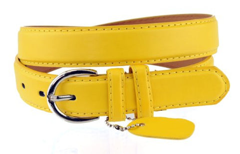 Nyfashion101 Women's Basic Leather Dressy Belt w/ Round Buckle H001-Sunset Yellow-M