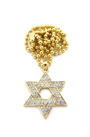 Paved Star of David Micro Pendant w/ 3mm 27" Ball Chain - Gold Tone XMP25G
