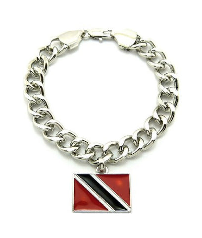 Trinidad and Tobago Flag Pendant 10mm 7" Link Chain Bracelet in Silver-Tone