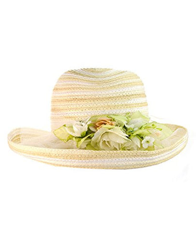 NYfashion101 Women's Weaved Striped Pattern Mesh Bow Mini Bouquet Accent Sun Hat