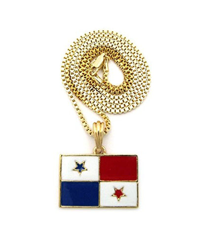 Gold Tone Panama Flag Pendant w/ 2mm 24" Box Chain XSP378GBX