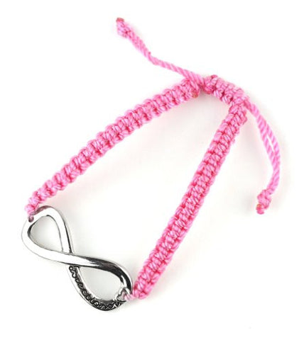 Pink Braided Silver Tone Infinity Loop Bracelet