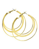 High Quality Hypo-Allergenic Gold Tone 3 Ring Flat Hoop Earrings MADE IN USA