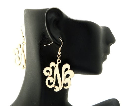 Initial Letter N Celebrity Style Monogram Earrings in Gold-Tone