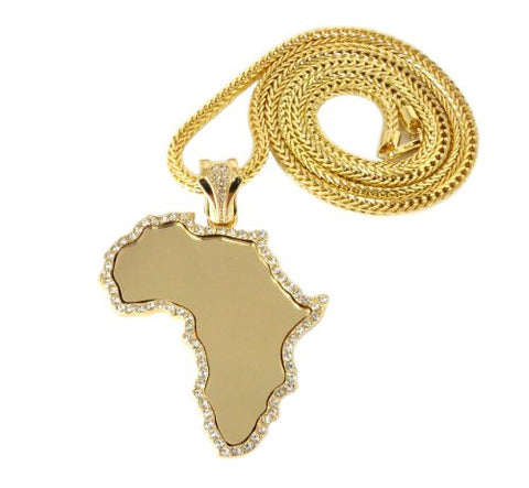 Mirroing Gold Tone Africa Pendant w/ 4mm 36" Franco Chain MP793G