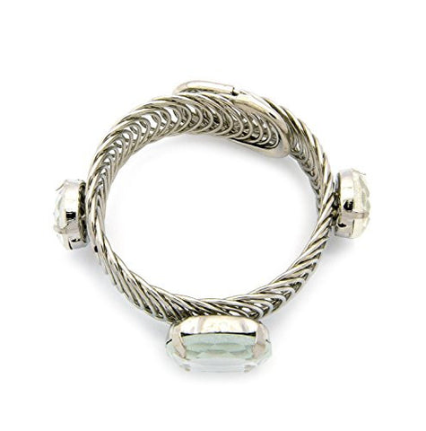 Rhinestone Charm Expandable Ring Cluster Arm Bracelet Jewelry in Silver-Tone JB1040RDCLR
